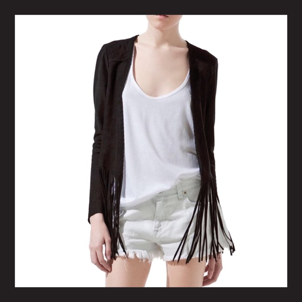 m || zara || BLACK SUEDE FRINGE JACKET